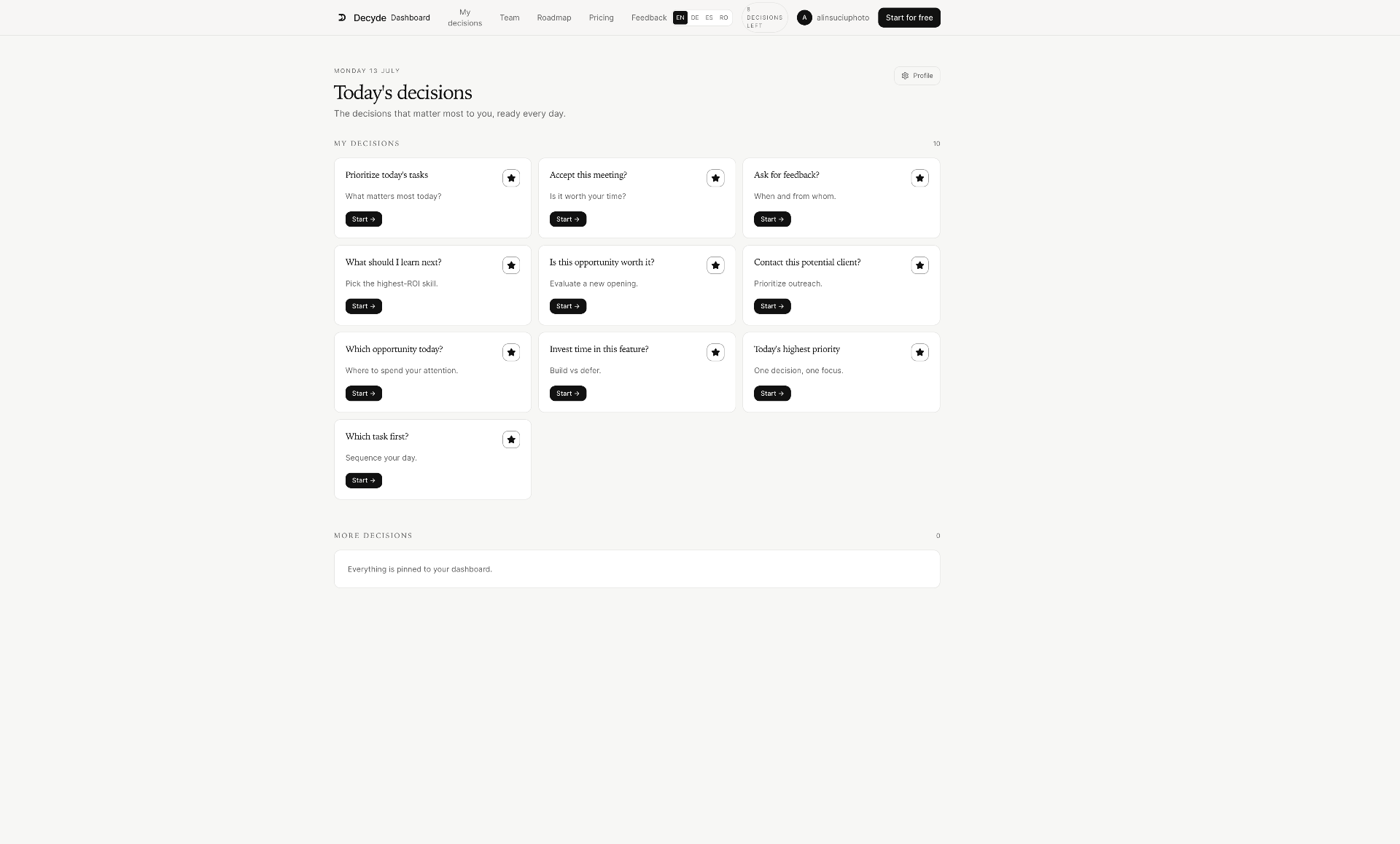 Personalized Decision Intelligence dashboard